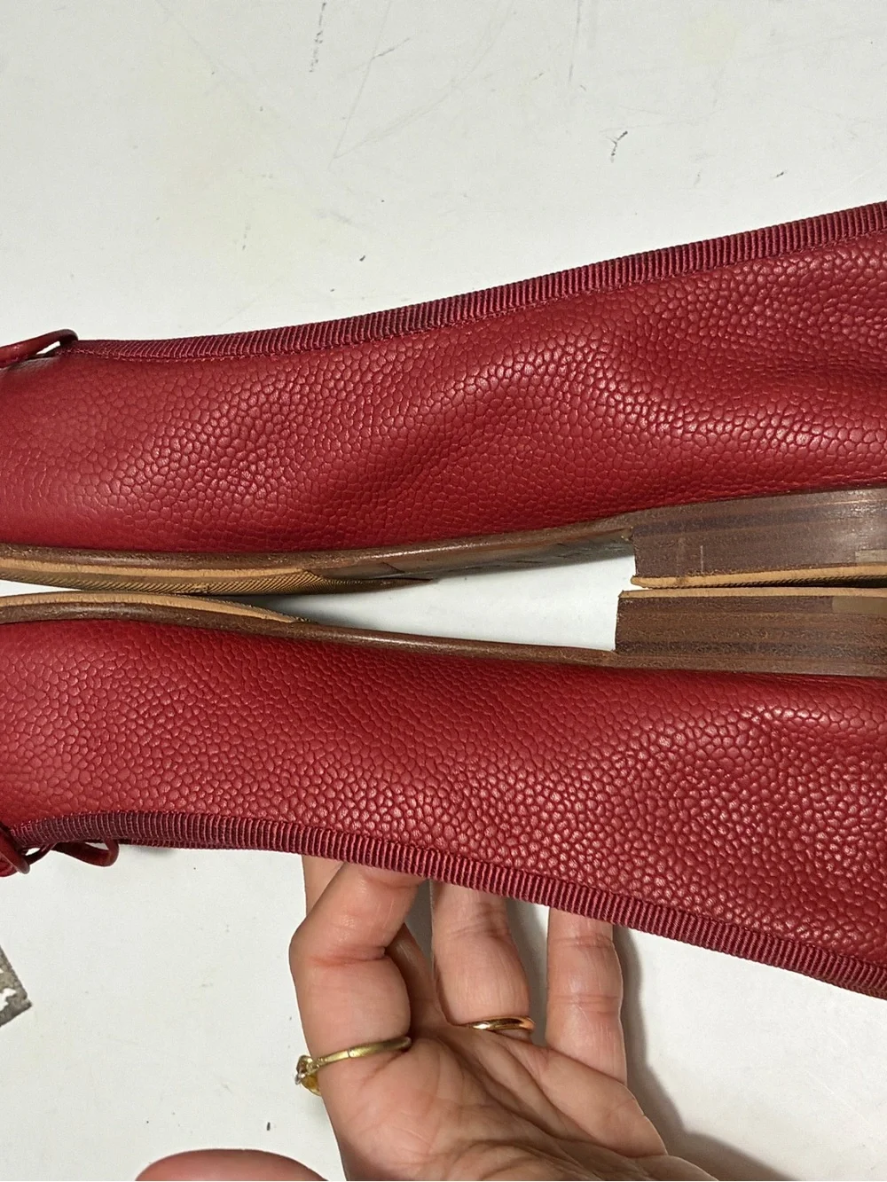 CHANEL Red caviar Leather Ballet Flats with Bow Detail